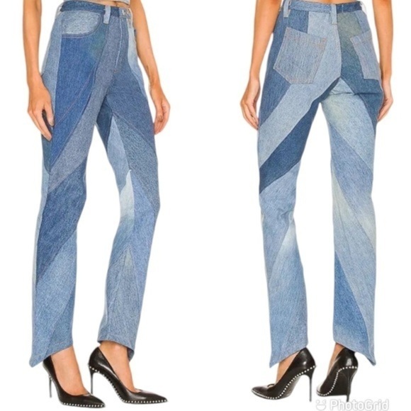 New EB Denim Patchwork Straight Leg Medium Wash Jeans Recycled Revolve XS - Picture 3 of 12
